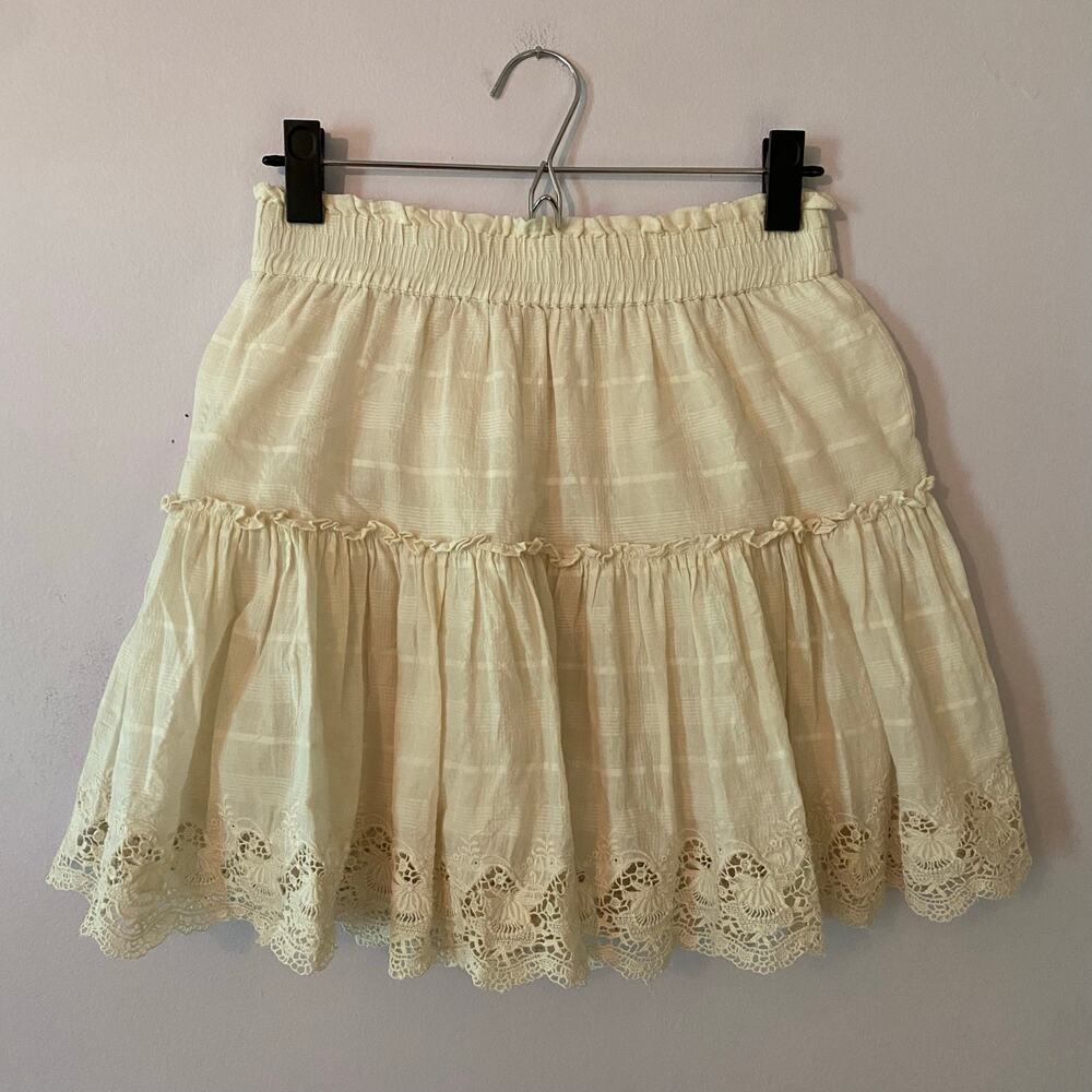 Misa Los Angeles Cream Ivory Lace Tiered Mini Skirt Fairy Whimsy Women's Small